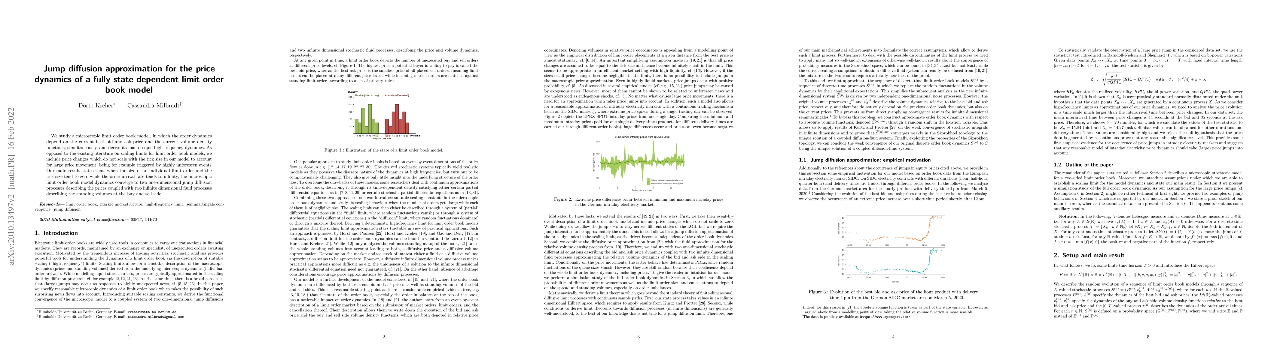 Thumbnail for Jump diffusion approximation for the price dynamics of a fully state
  dependent limit order book model
