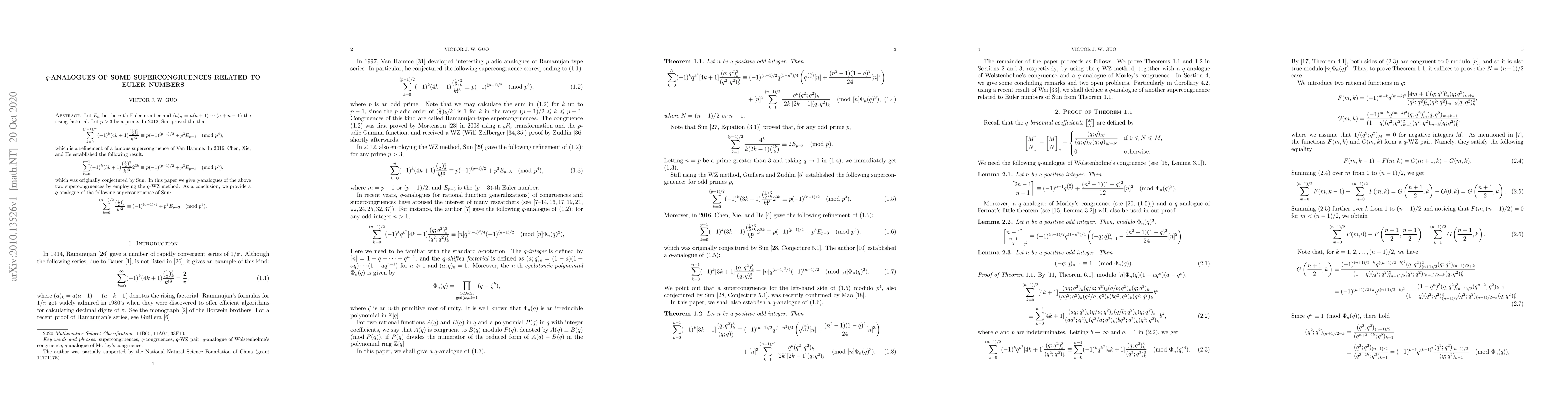 Thumbnail for $q$-Analogues of some supercongruences related to Euler numbers