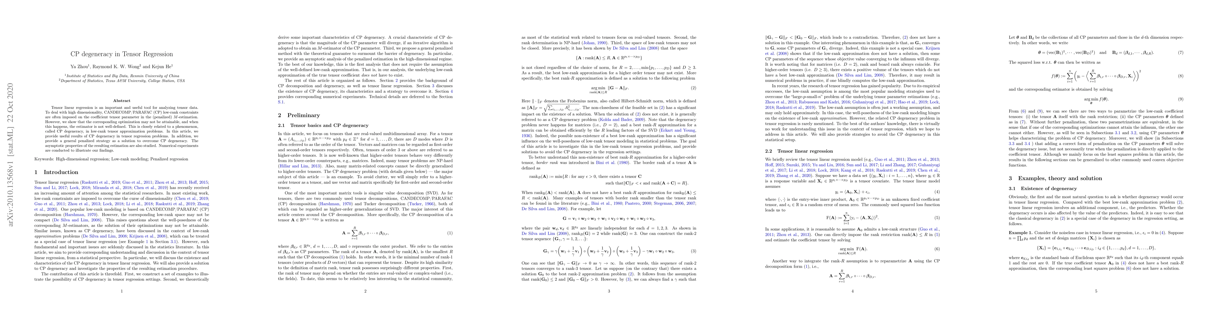 Thumbnail for CP Degeneracy in Tensor Regression