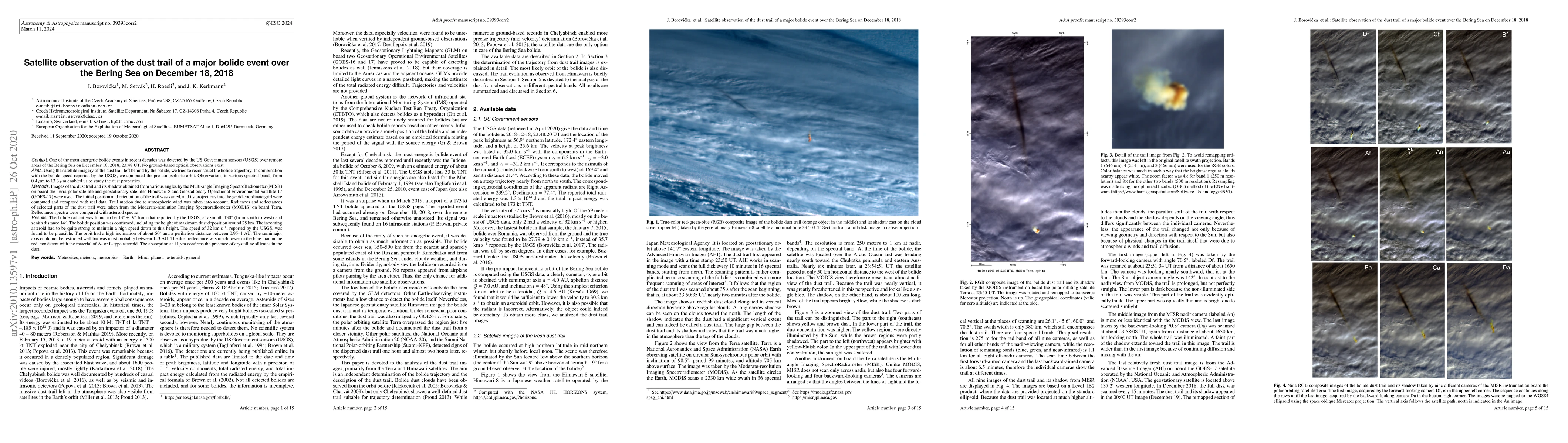 Thumbnail for Satellite observation of the dust trail of a major bolide event over the
  Bering Sea on December 18, 2018