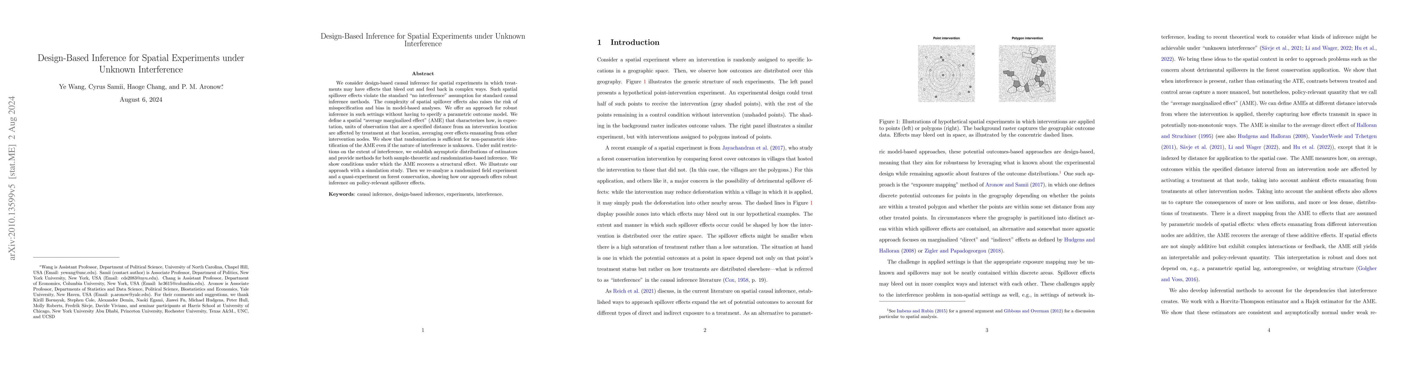 Thumbnail for Design-Based Inference for Spatial Experiments under Unknown
  Interference