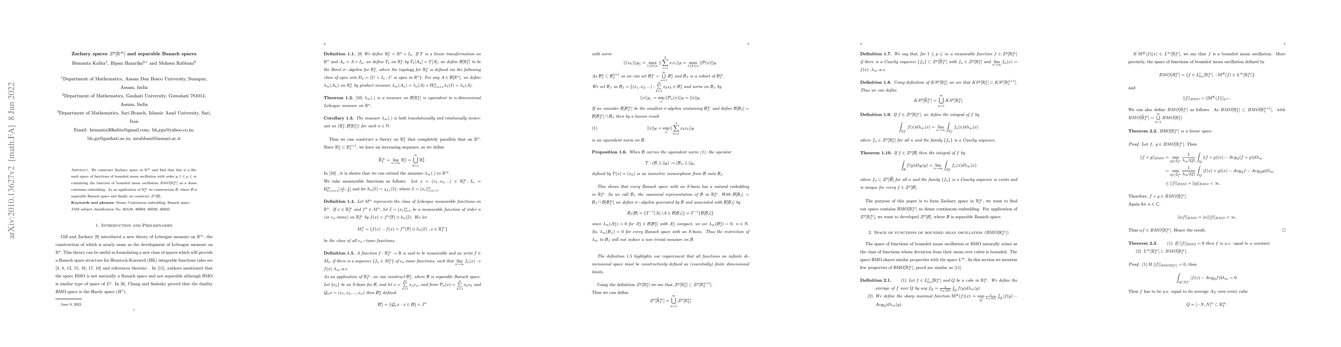 Thumbnail for Zachary spaces $\mathcal{Z}^p[\mathbb{R}^{\infty }]$ and separable
  Banach spaces
