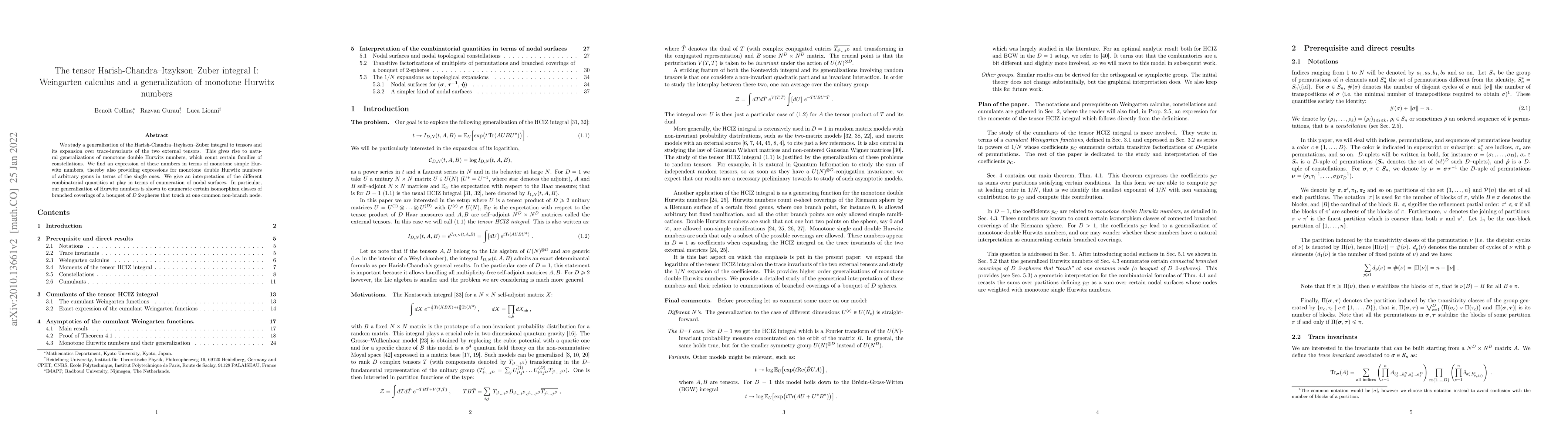 Thumbnail for The tensor Harish-Chandra-Itzykson-Zuber integral I: Weingarten calculus
  and a generalization of monotone Hurwitz numbers