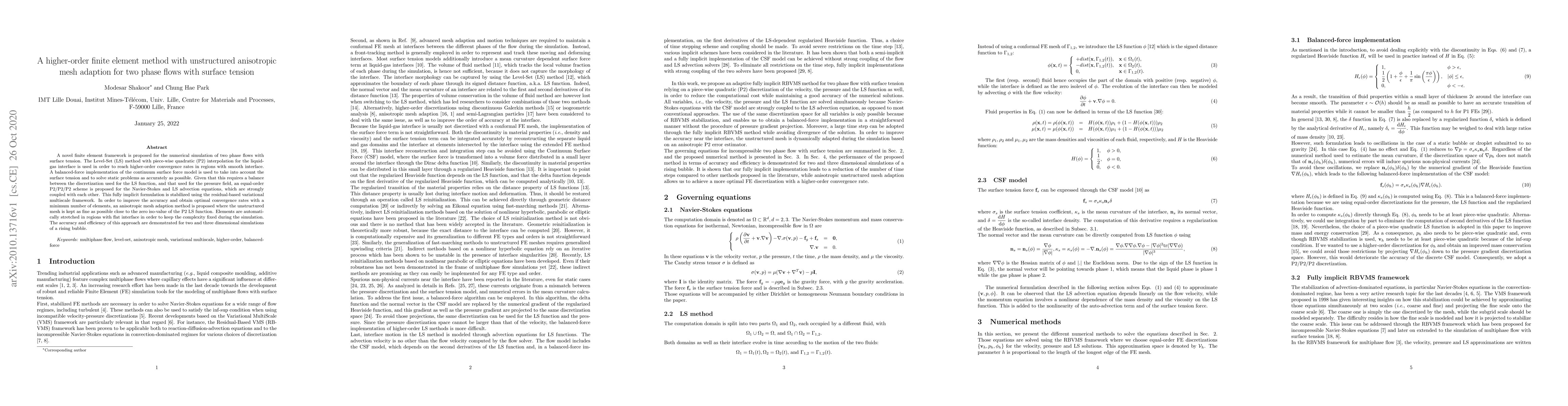 Thumbnail for A higher-order finite element method with unstructured anisotropic mesh
  adaption for two phase flows with surface tension