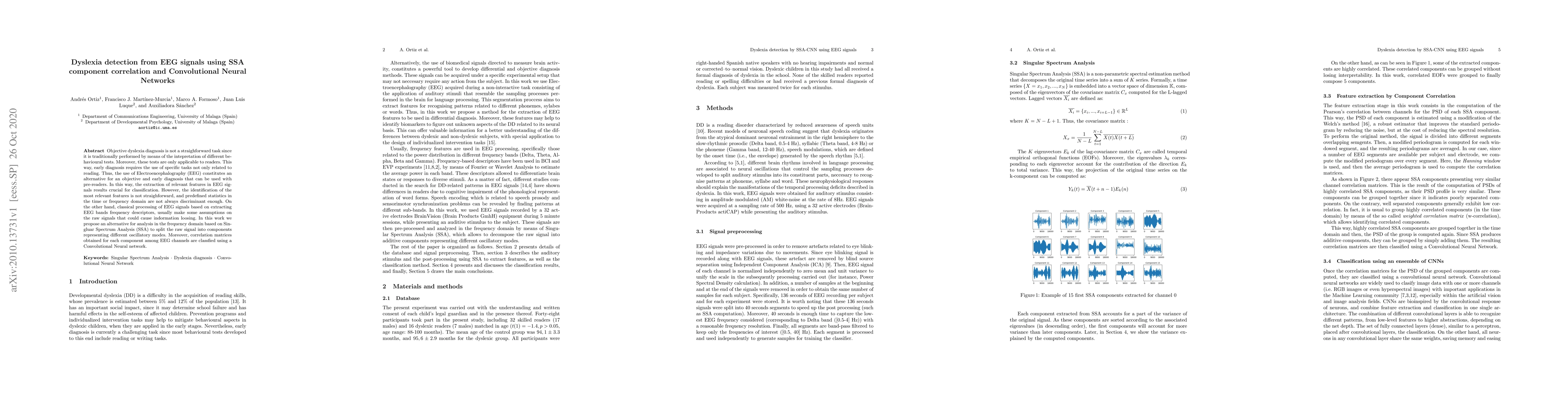 Thumbnail for Dyslexia detection from EEG signals using SSA component correlation and
  Convolutional Neural Networks