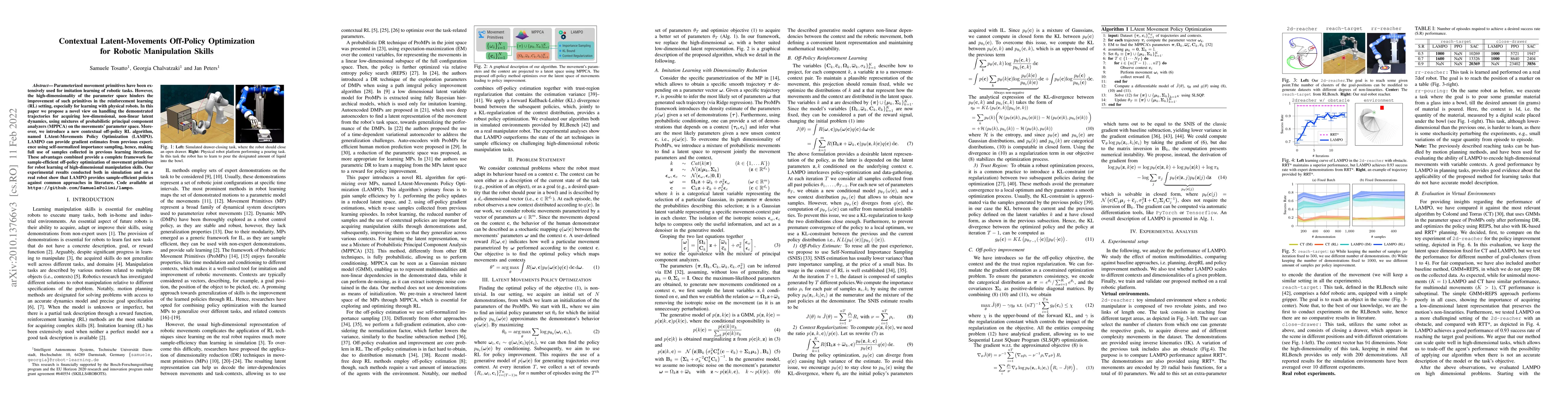 Thumbnail for Contextual Latent-Movements Off-Policy Optimization for Robotic
  Manipulation Skills