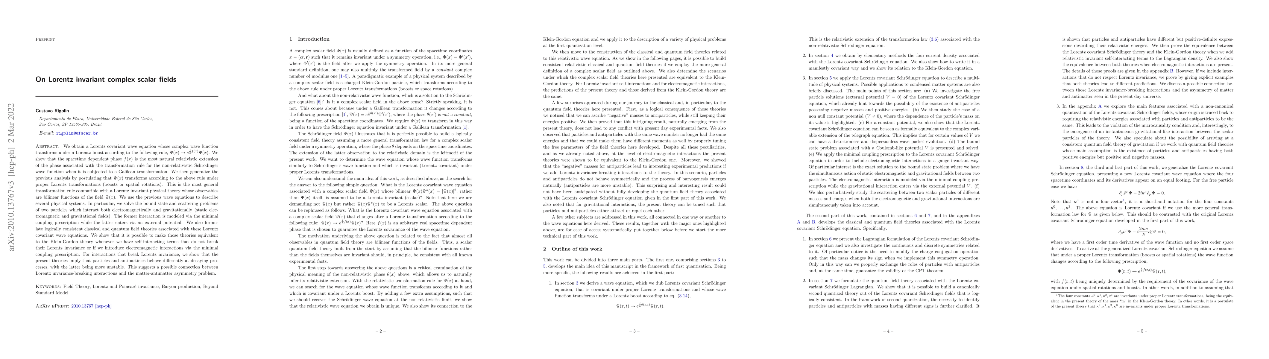 Thumbnail for On Lorentz invariant complex scalar fields