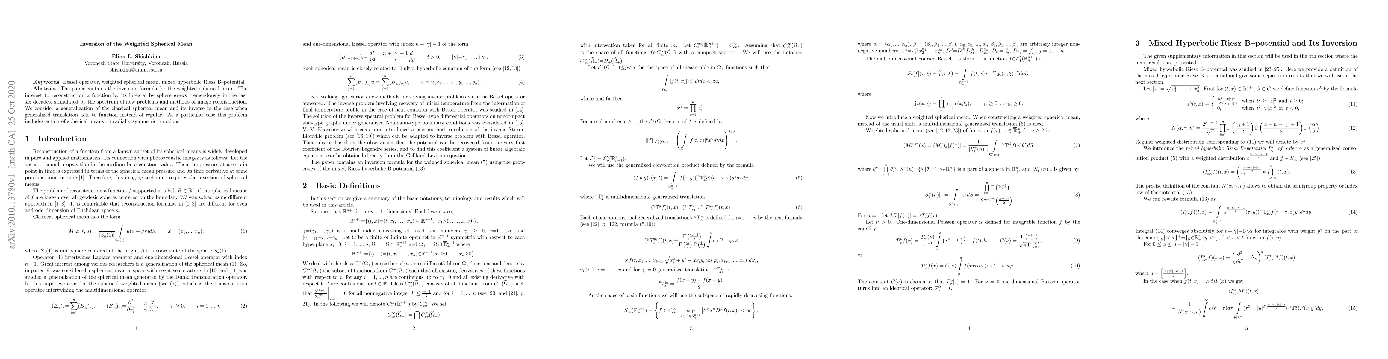 Thumbnail for Inversion of the Weighted Spherical Mean
