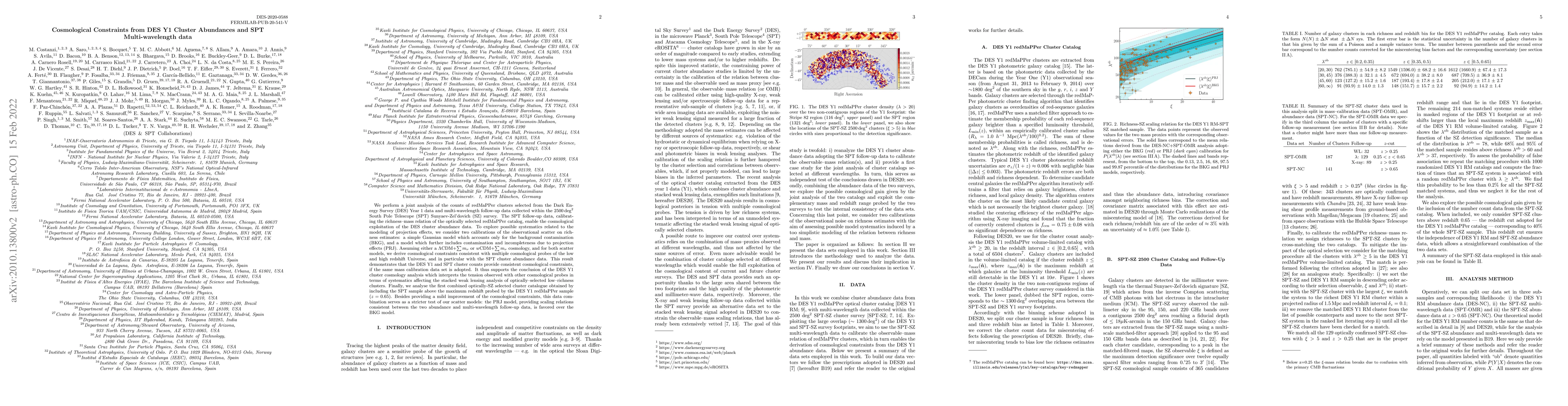Thumbnail for Cosmological Constraints from DES Y1 Cluster Abundances and SPT
  Multi-wavelength data