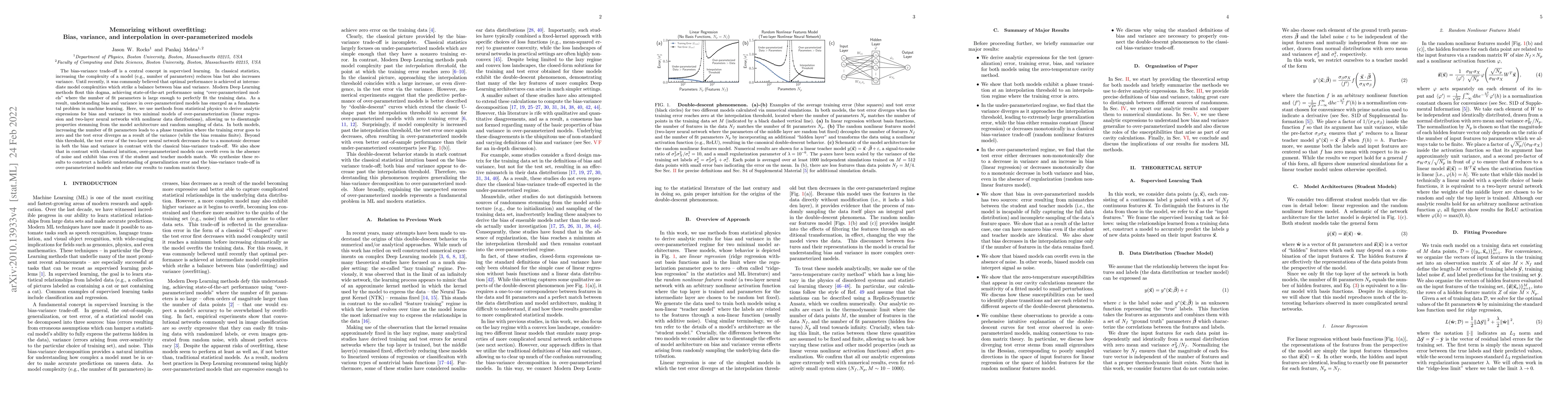 Thumbnail for Memorizing without overfitting: Bias, variance, and interpolation in
  over-parameterized models