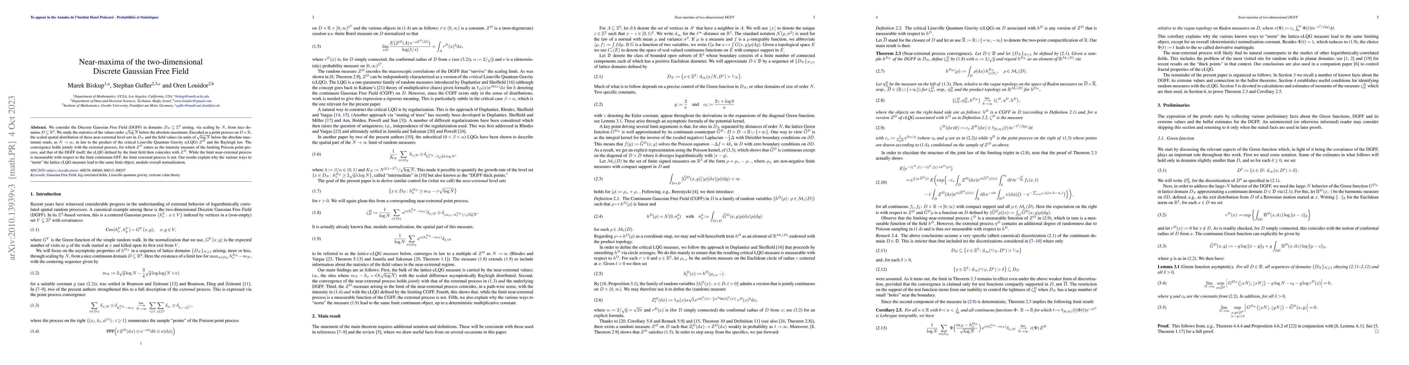 Thumbnail for Near-maxima of the two-dimensional Discrete Gaussian Free Field