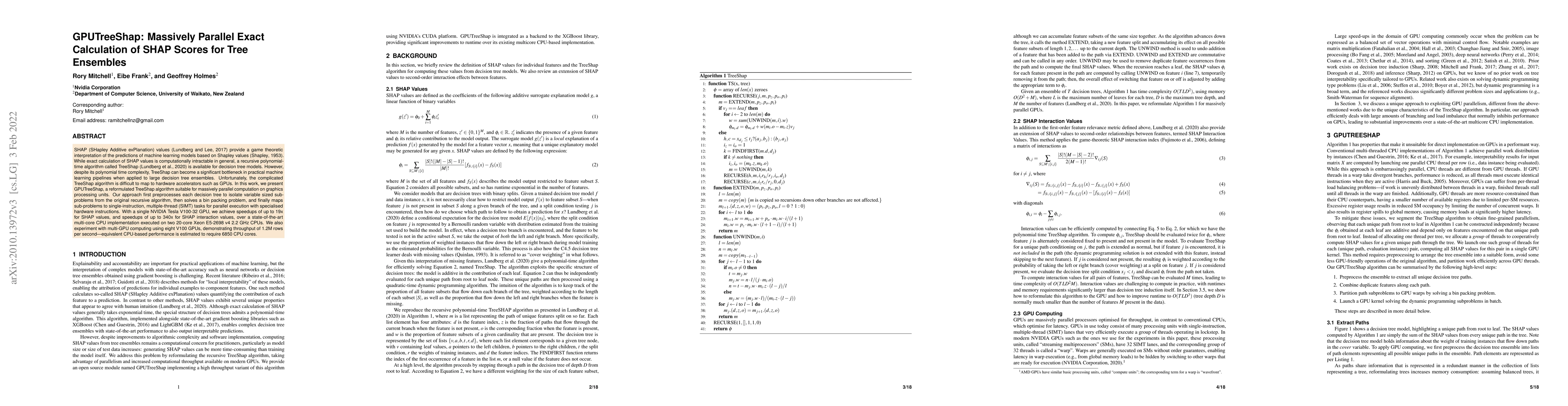 Thumbnail for GPUTreeShap: Massively Parallel Exact Calculation of SHAP Scores for
  Tree Ensembles