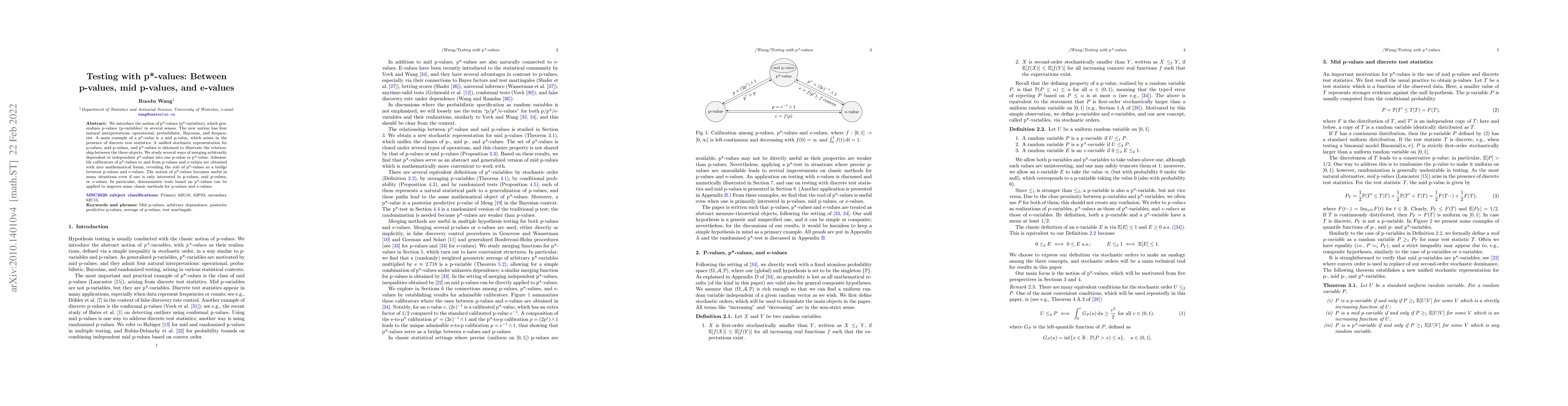 Thumbnail for Testing with p*-values: Between p-values, mid p-values, and e-values