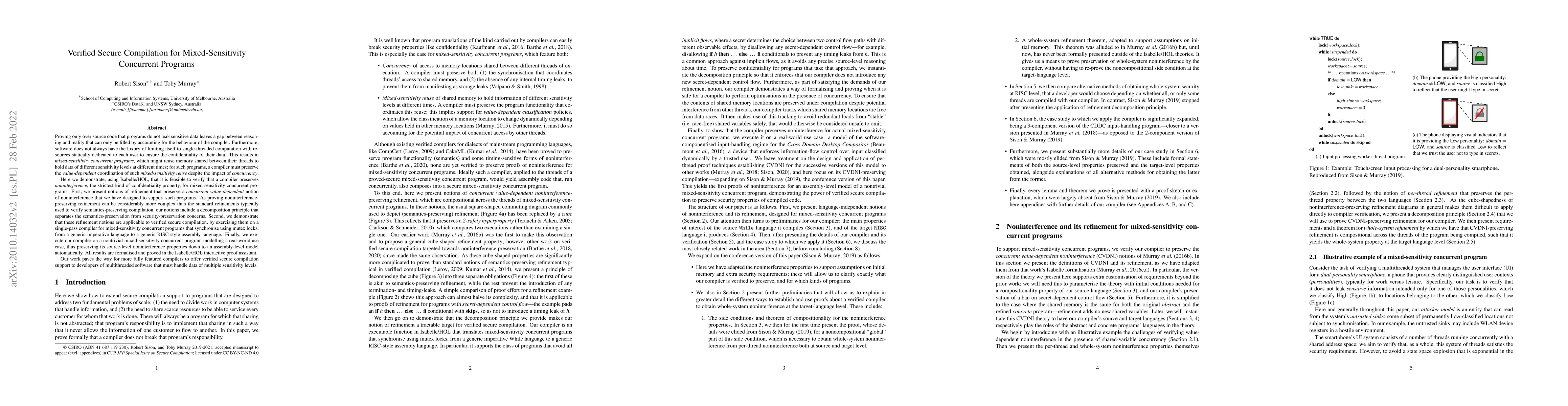 Thumbnail for Verified Secure Compilation for Mixed-Sensitivity Concurrent Programs