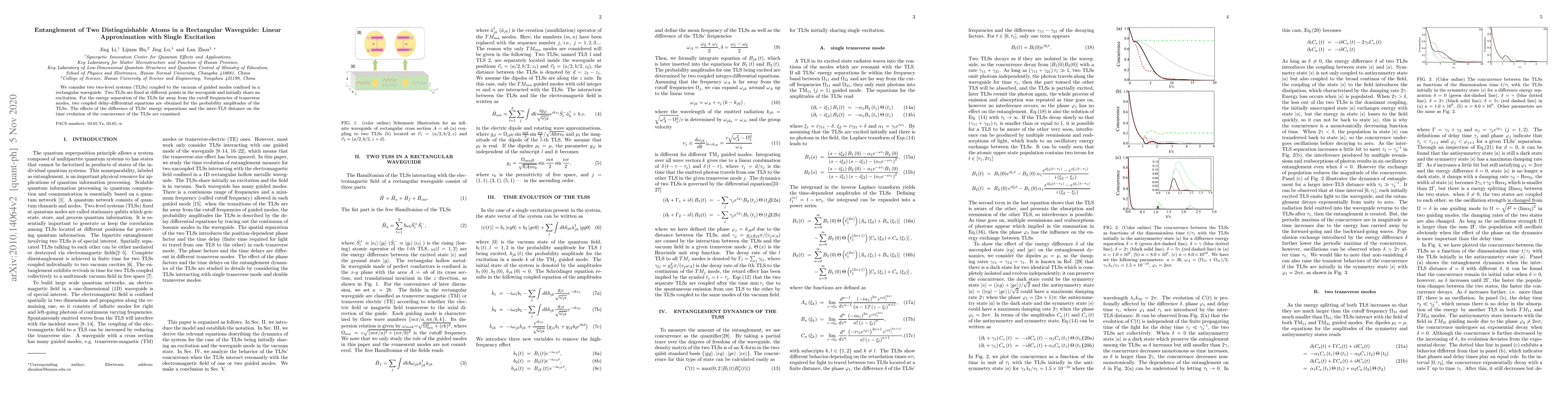 Thumbnail for Entanglement of Two Distinguishable Atoms in a Rectangular Waveguide:
  Linear Approximation with Single Excitation