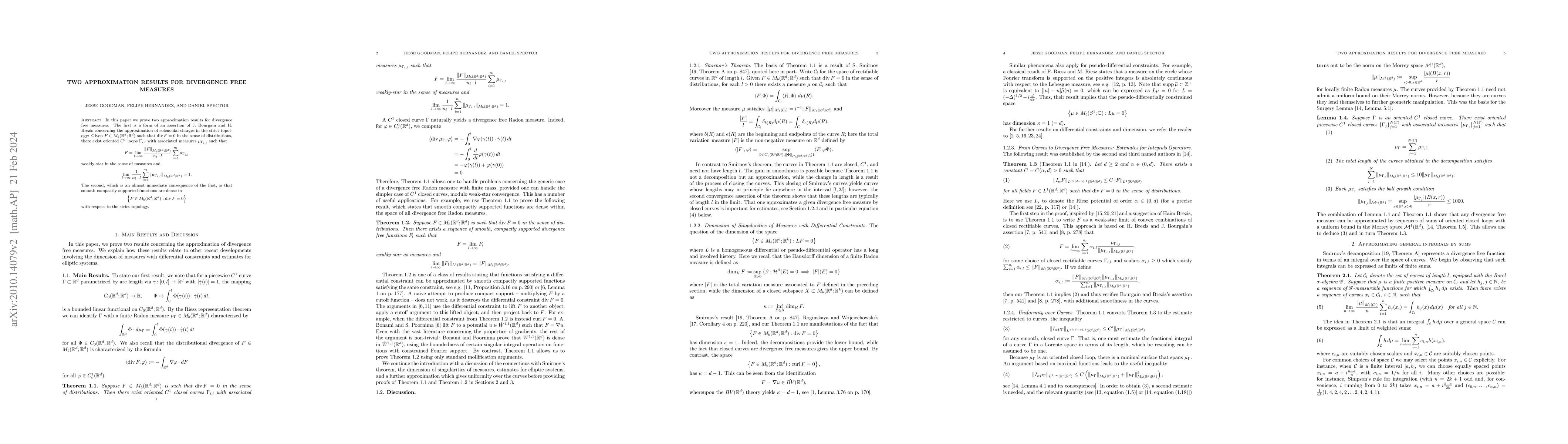 Thumbnail for Two Approximation Results for Divergence Free Measures