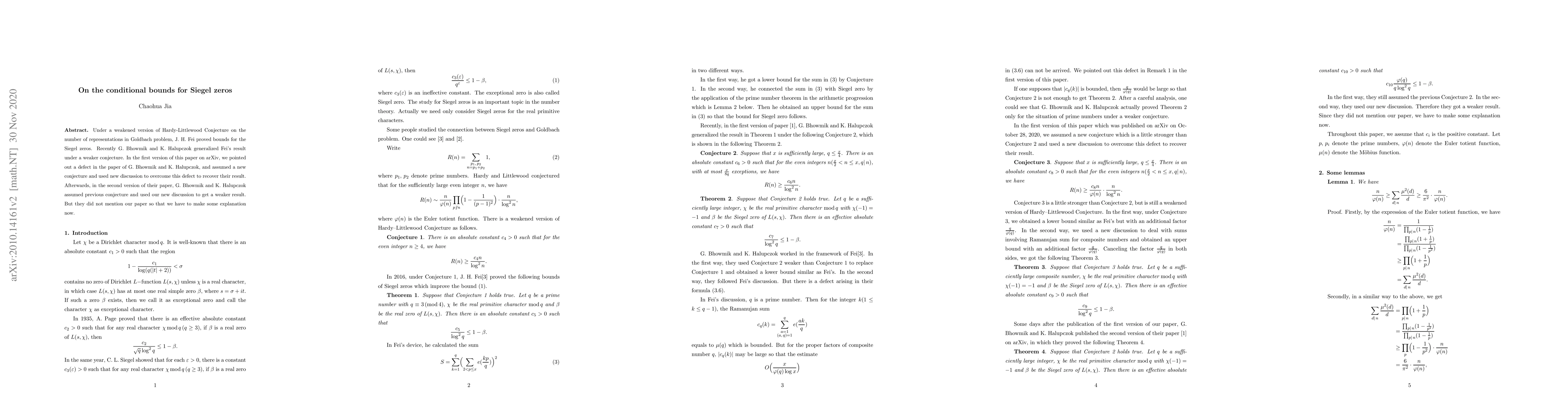Thumbnail for On the conditional bounds for Siegel zeros