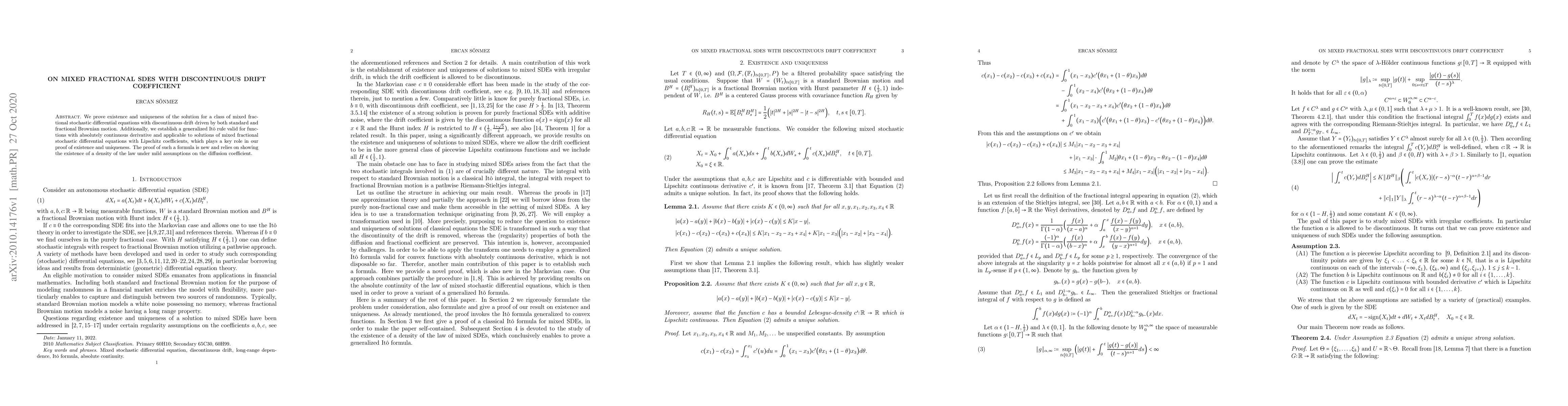 Thumbnail for On mixed fractional SDEs with discontinuous drift coefficient