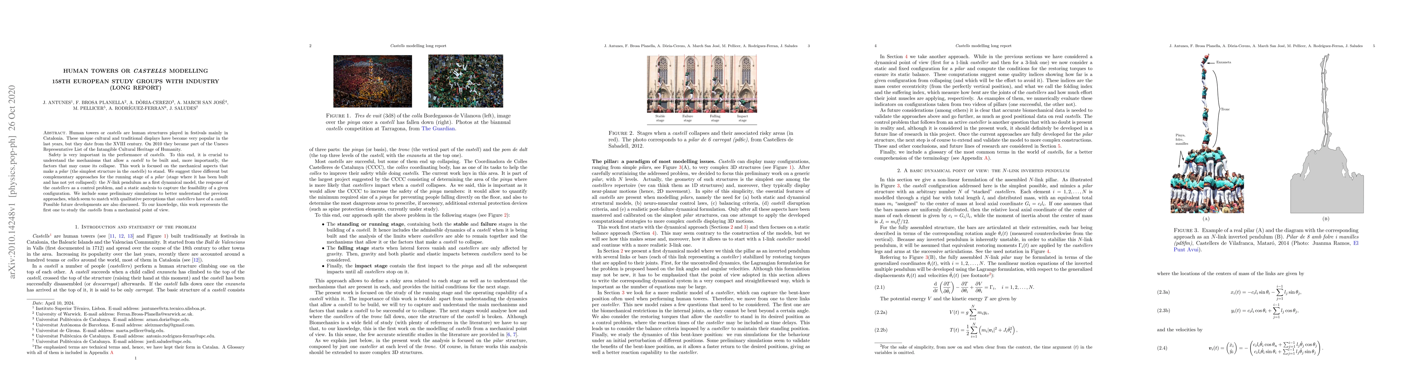 Thumbnail for Human towers or castells modelling. 158th European Study Groups with
  Industry (long report)