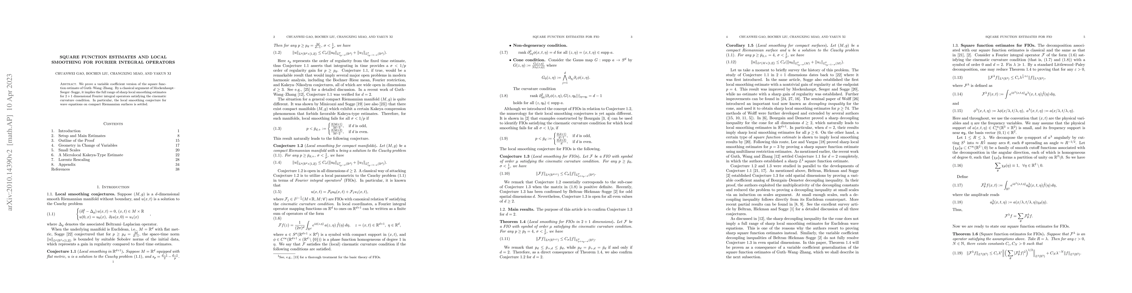 Thumbnail for Square function estimates and Local smoothing for Fourier Integral
  Operators