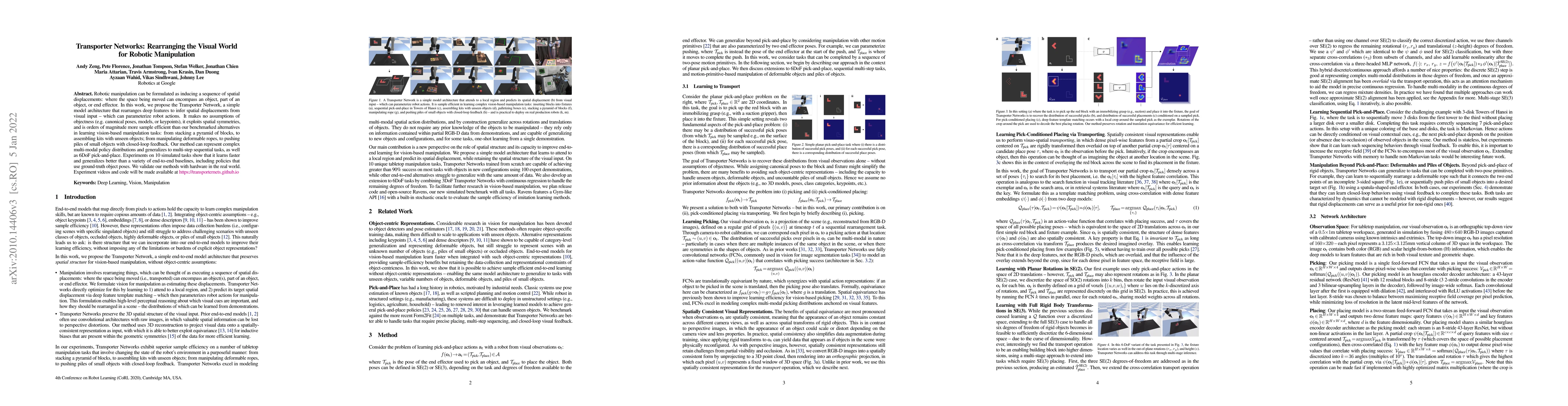 Thumbnail for Transporter Networks: Rearranging the Visual World for Robotic
  Manipulation