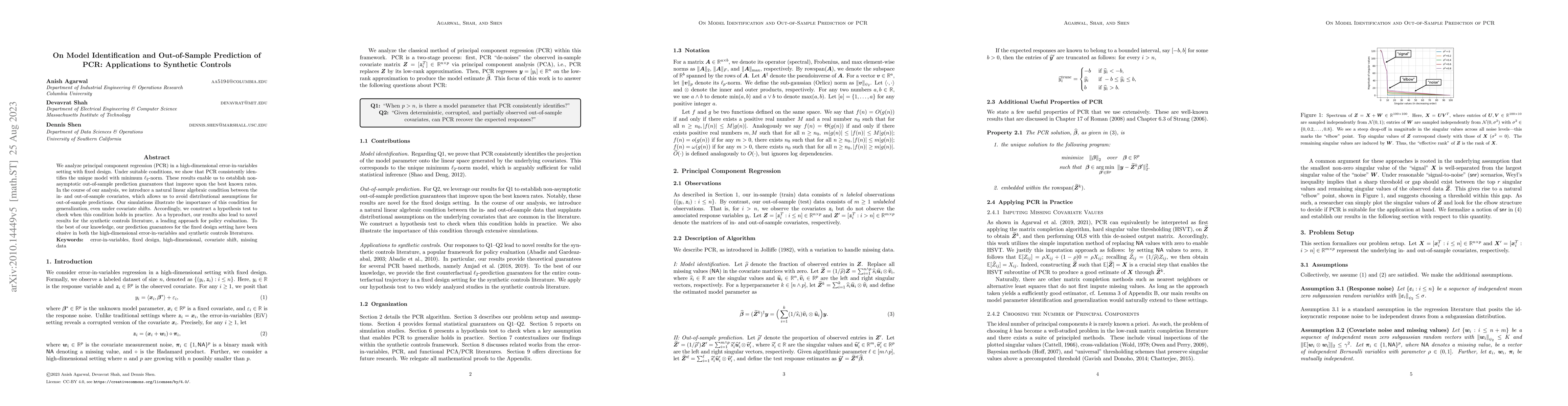 Thumbnail for On Model Identification and Out-of-Sample Prediction of Principal
  Component Regression: Applications to Synthetic Controls
