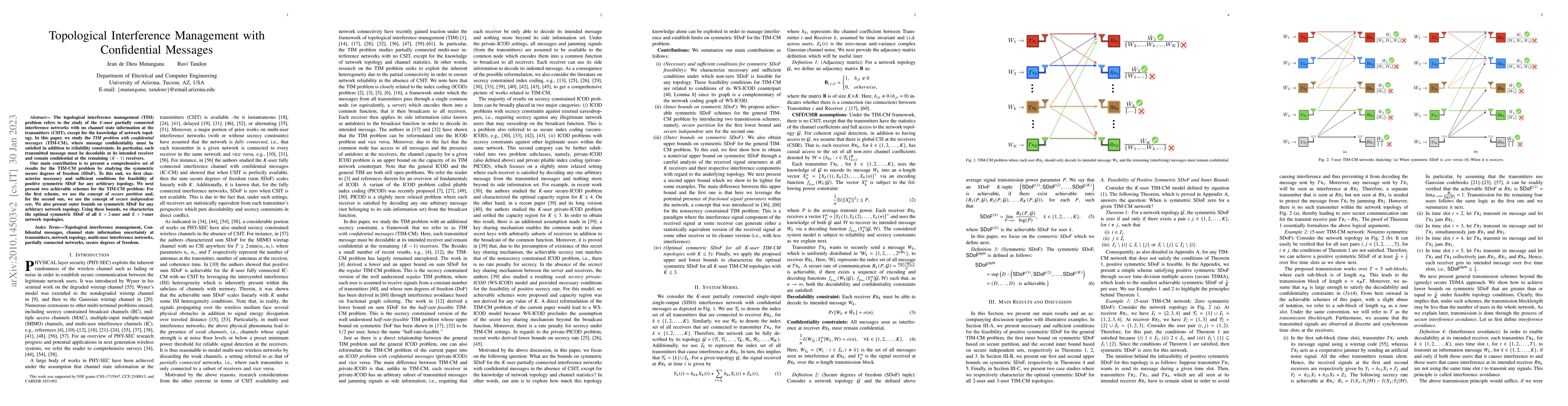 Thumbnail for Topological Interference Management with Confidential Messages