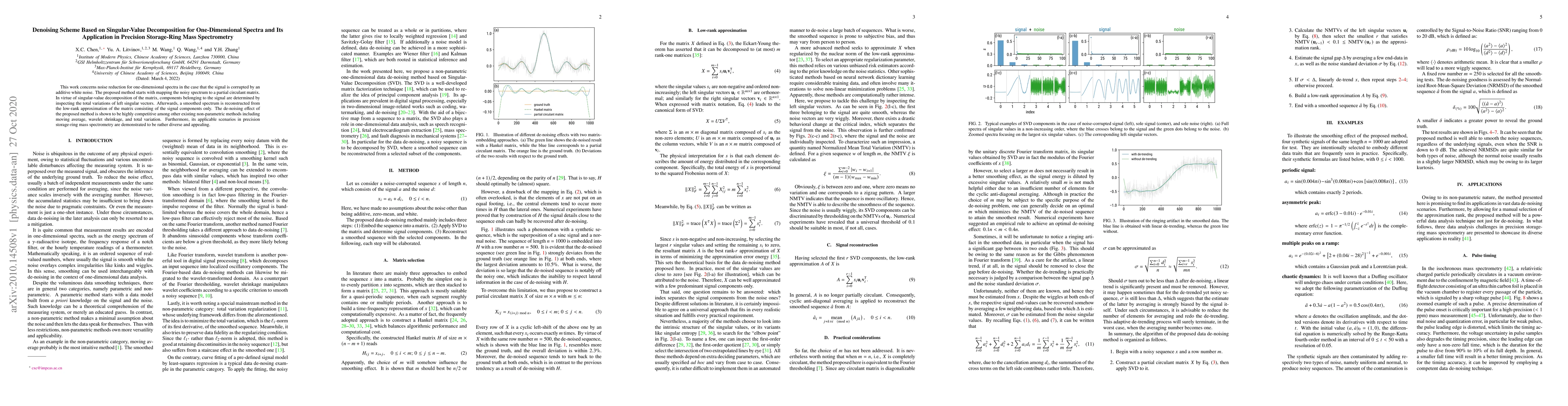Thumbnail for Denoising scheme based on singular-value decomposition for
  one-dimensional spectra and its application in precision storage-ring mass
  spectrometry
