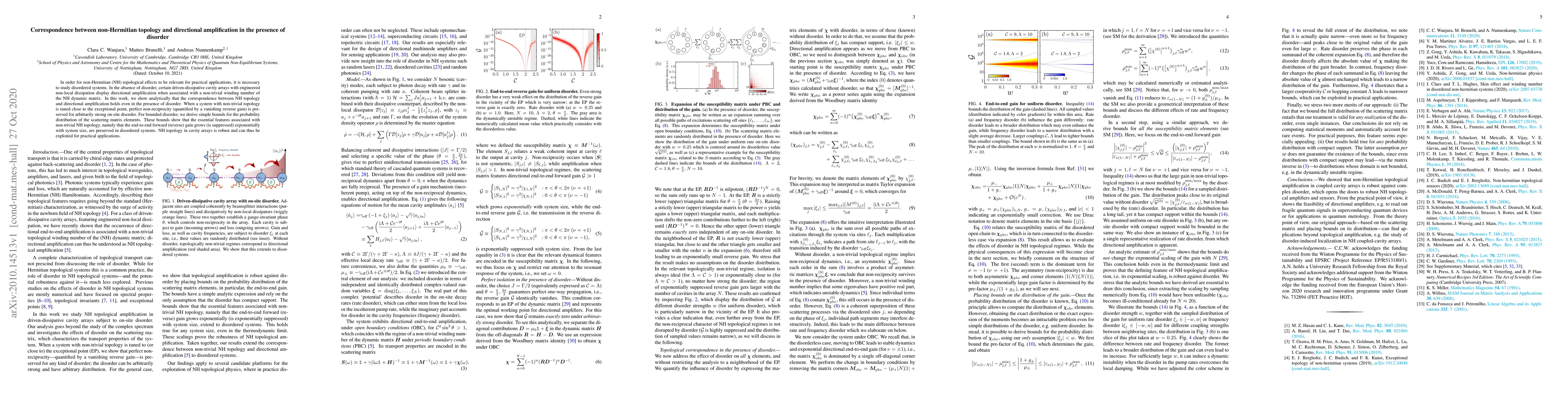 Thumbnail for Correspondence between non-Hermitian topology and directional
  amplification in the presence of disorder