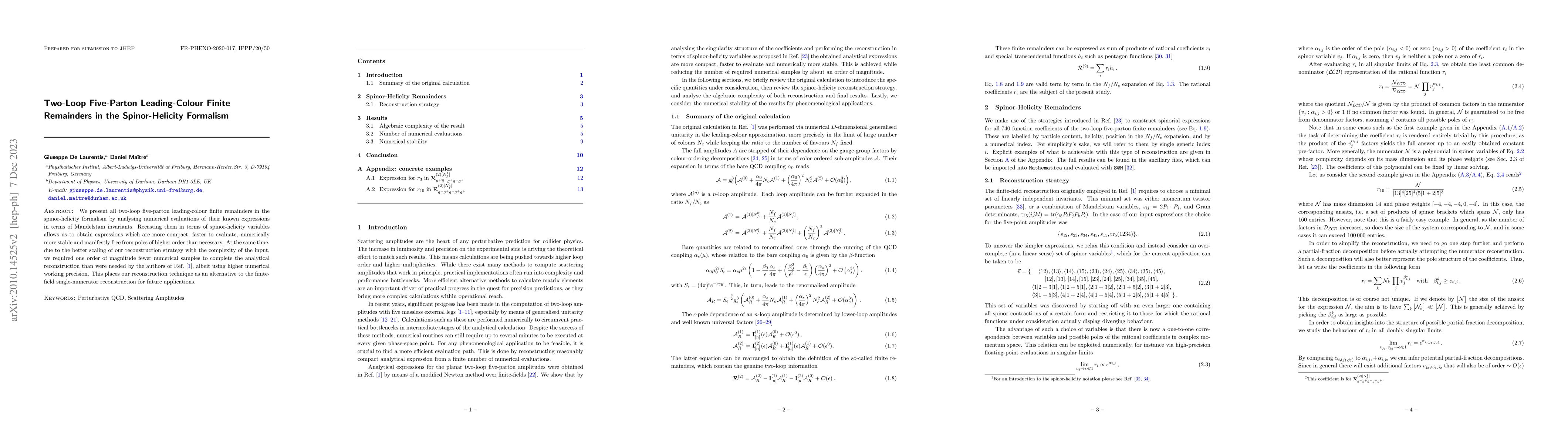Thumbnail for Two-Loop Five-Parton Leading-Colour Finite Remainders in the
  Spinor-Helicity Formalism