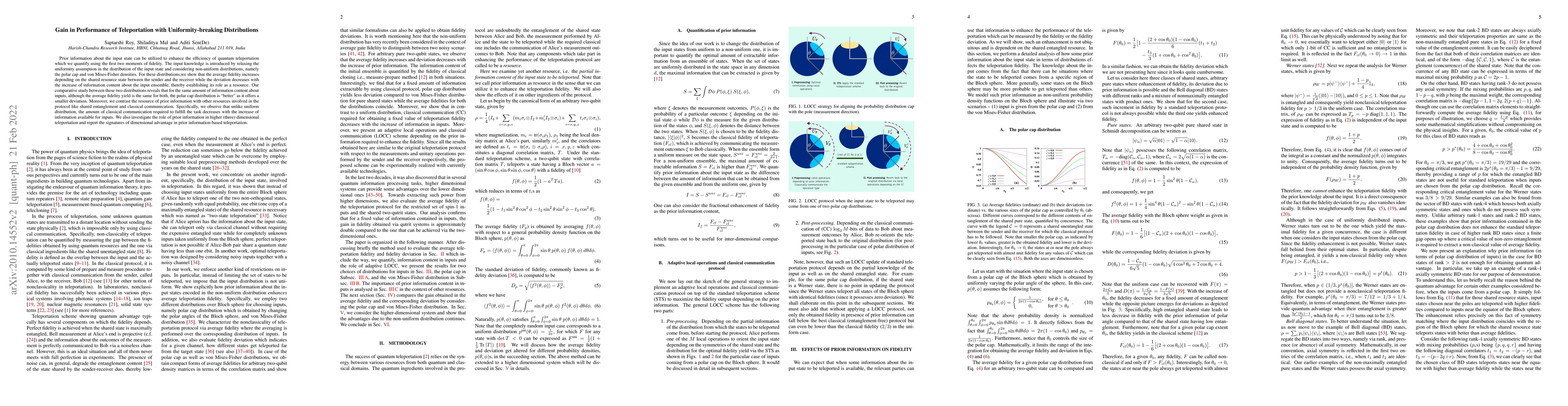 Thumbnail for Gain in Performance of Teleportation with Uniformity-breaking
  Distributions