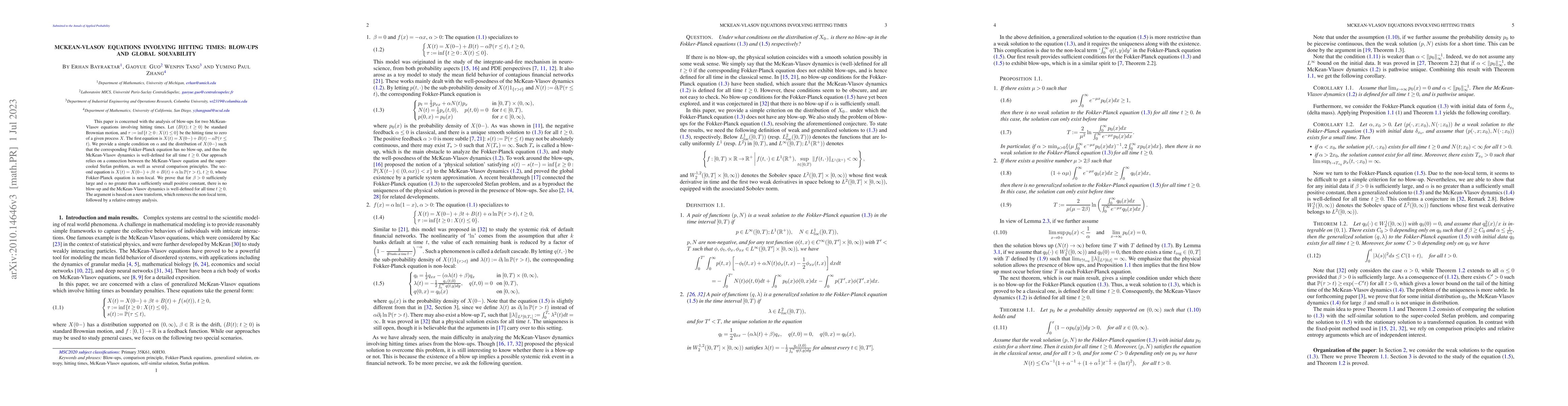 Thumbnail for McKean-Vlasov equations involving hitting times: blow-ups and global
  solvability
