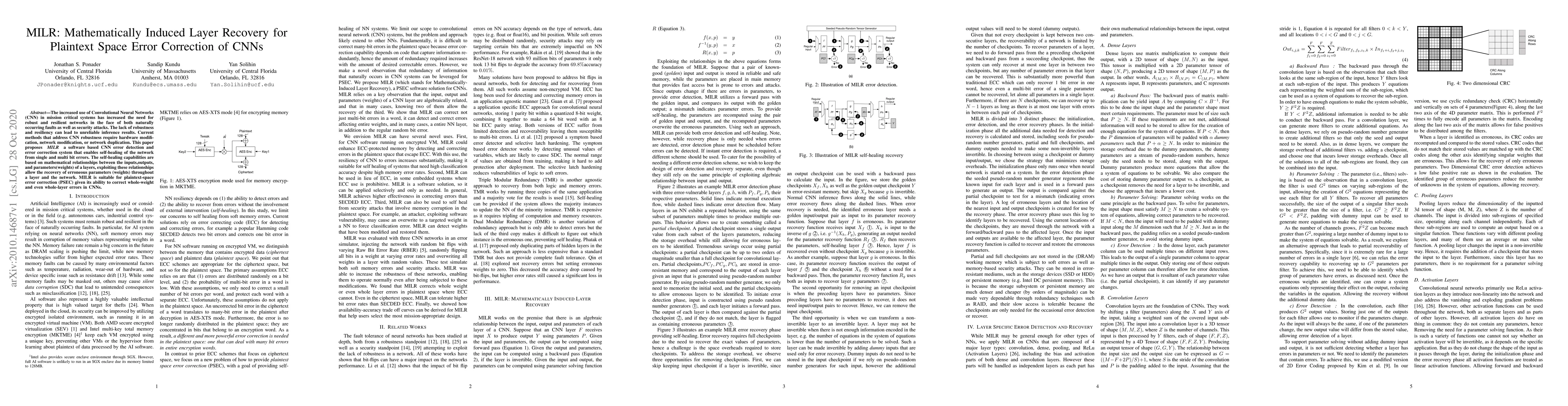 Thumbnail for MILR: Mathematically Induced Layer Recovery for Plaintext Space Error
  Correction of CNNs