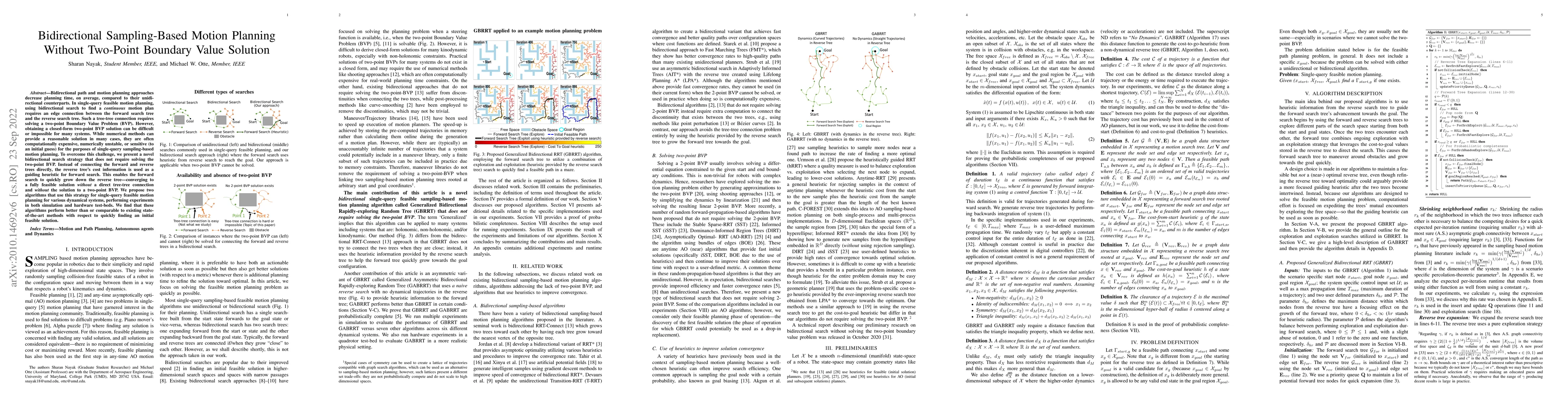 Thumbnail for Bidirectional Sampling Based Search Without Two Point Boundary Value
  Solution