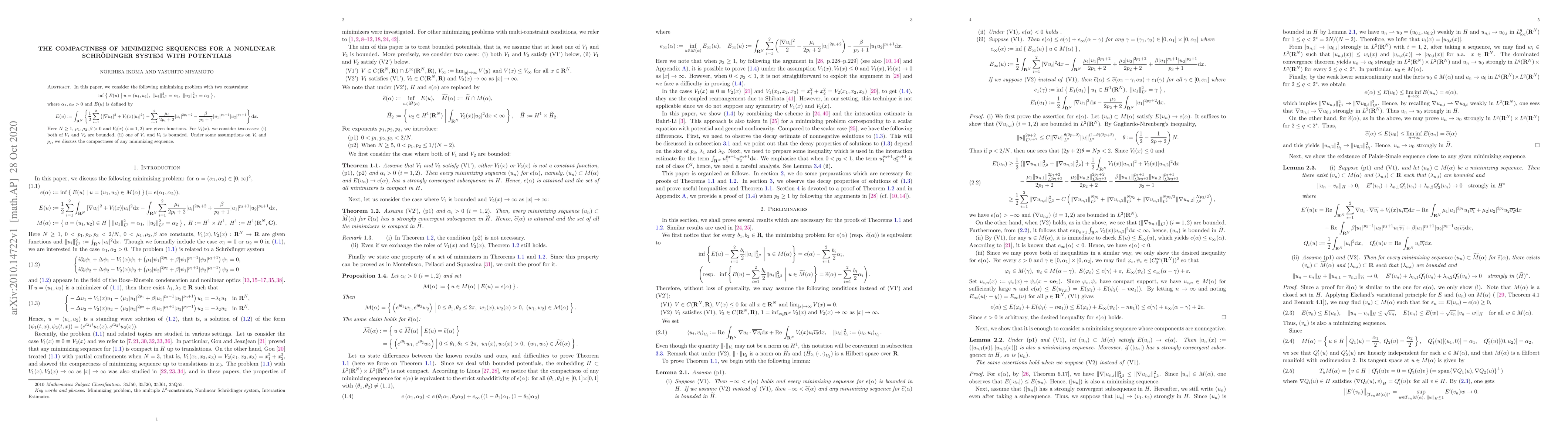 Thumbnail for The compactness of minimizing sequences for a nonlinear Schr\"odinger
  system with potentials