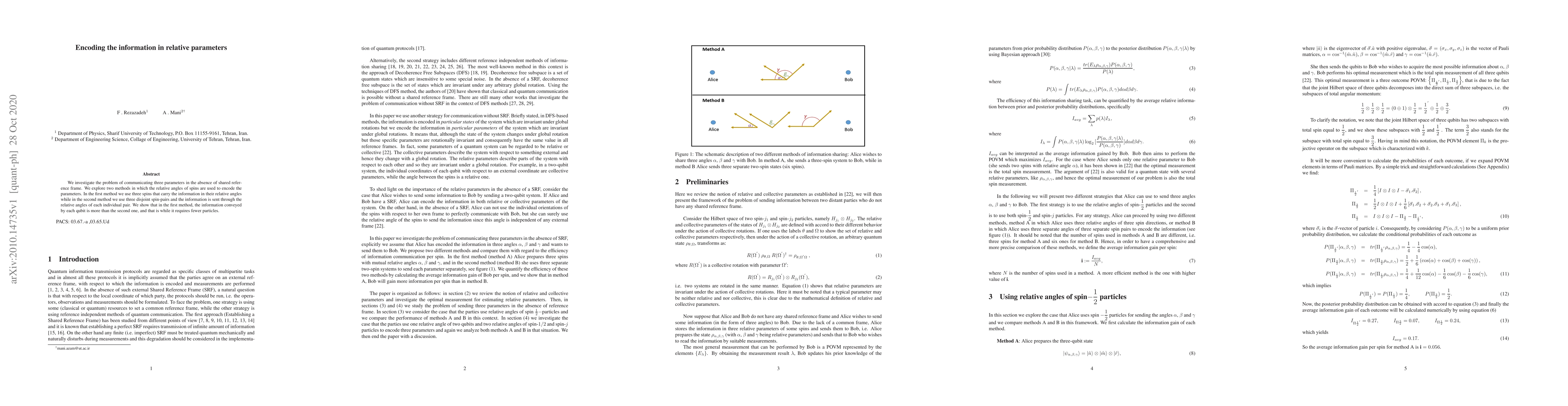 Thumbnail for Encoding the information in relative parameters