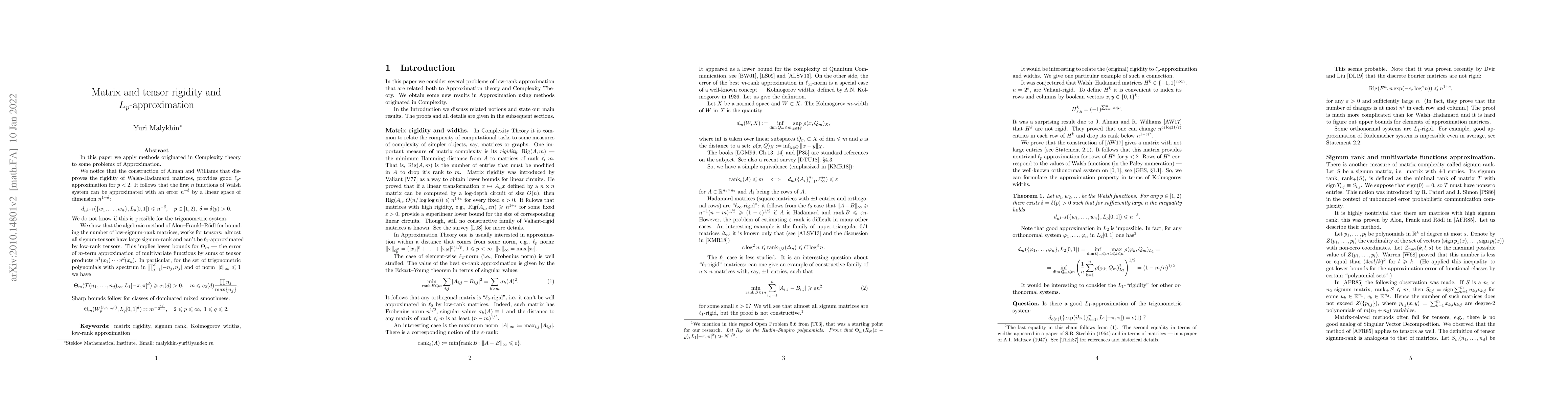 Thumbnail for Matrix and tensor rigidity and $L_p$-approximation