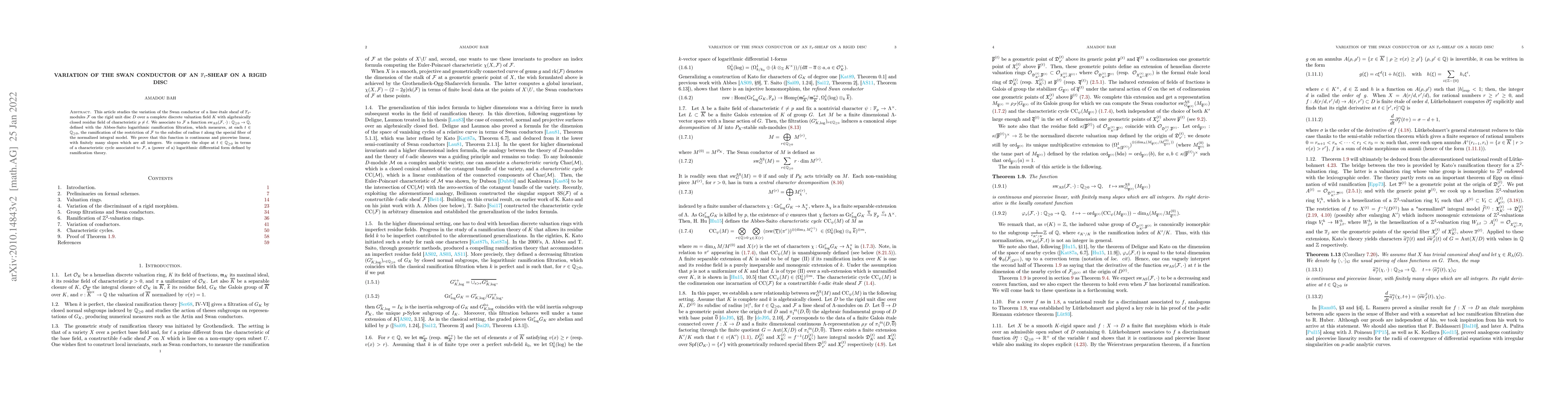 Thumbnail for Variation of the Swan conductor of an $\mathbb{F}_{\ell}$-sheaf on a
  rigid disc