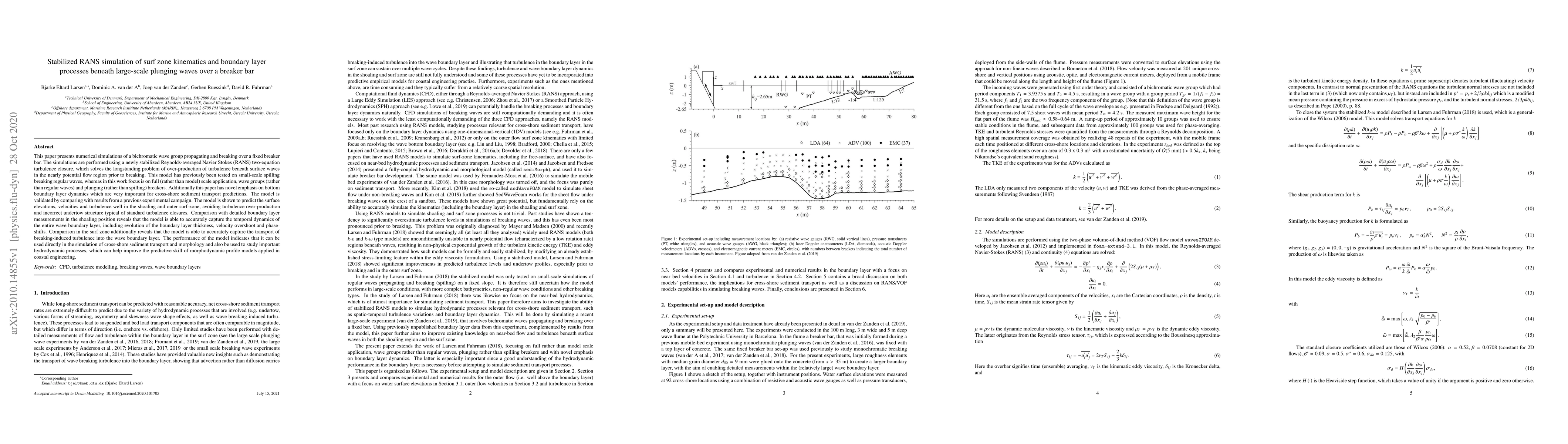 Thumbnail for Stabilized RANS simulation of surf zone kinematics and boundary layer
  processes beneath large-scale plunging waves over a breaker bar
