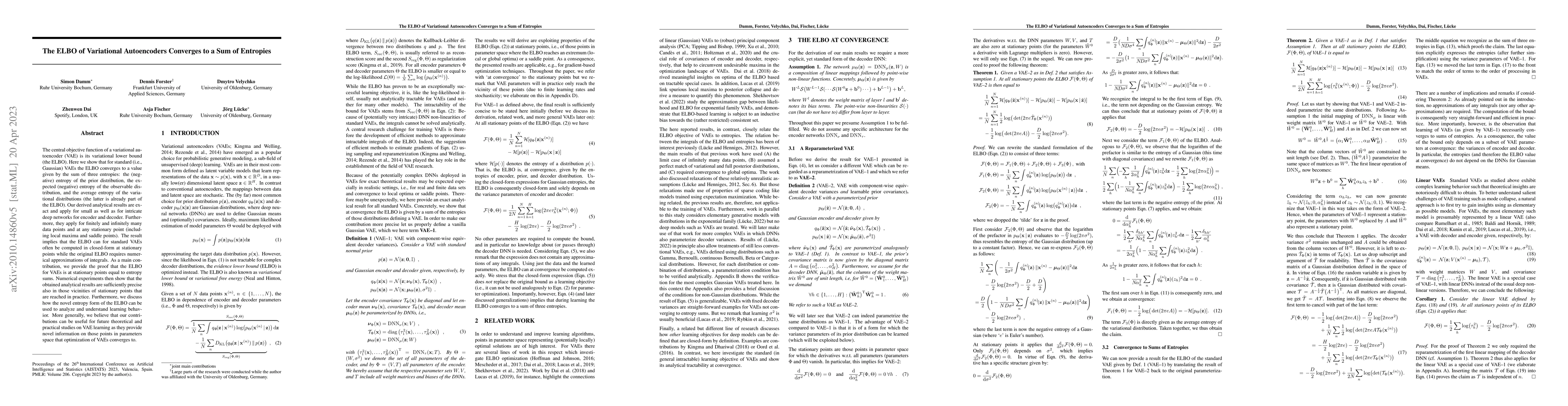 Thumbnail for The ELBO of Variational Autoencoders Converges to a Sum of Three
  Entropies