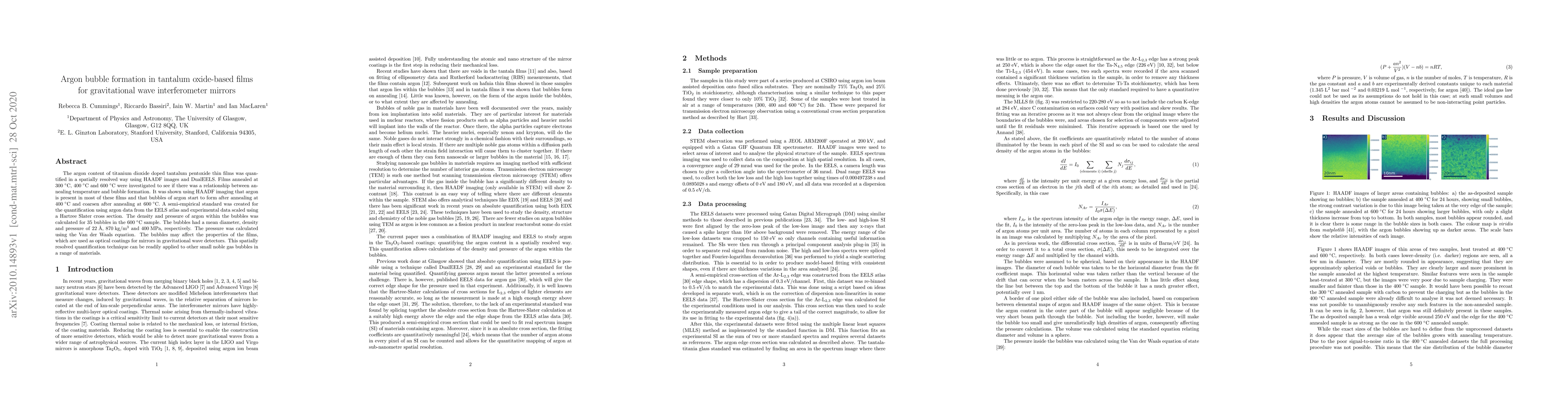 Thumbnail for Argon bubble formation in tantalum oxide-based films for gravitational
  wave interferometer mirrors