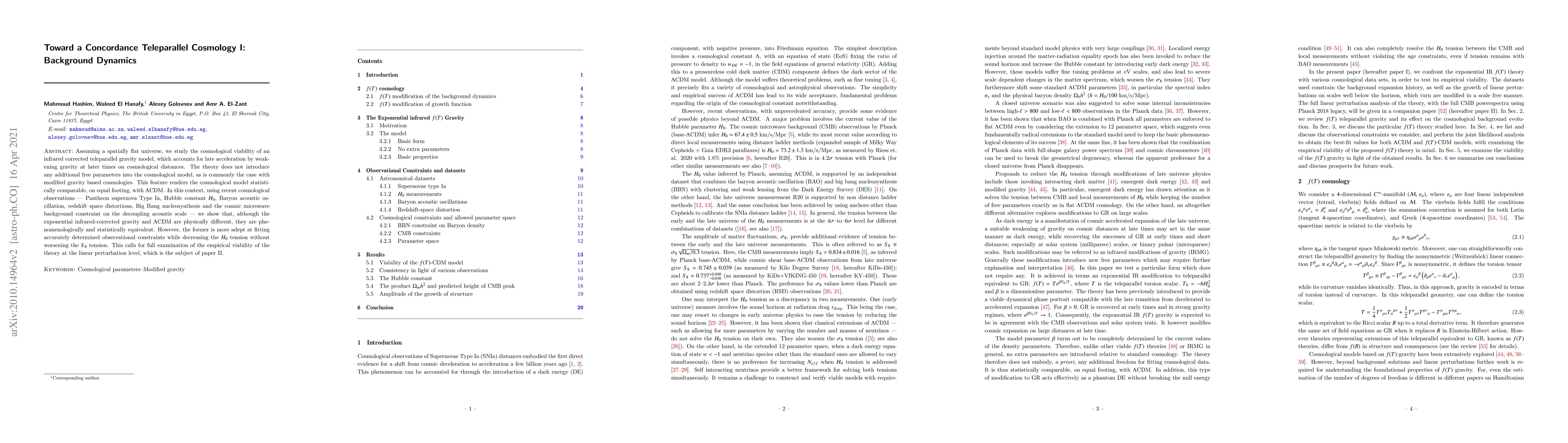 Thumbnail for Toward a concordance teleparallel Cosmology I: Background Dynamics