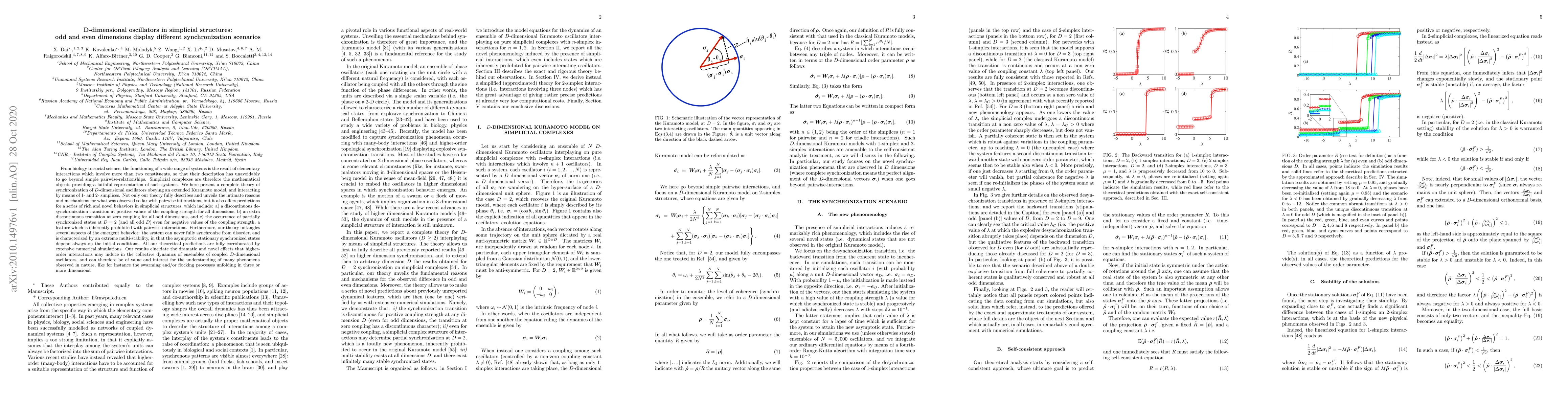Thumbnail for D-dimensional oscillators in simplicial structures: odd and even
  dimensions display different synchronization scenarios