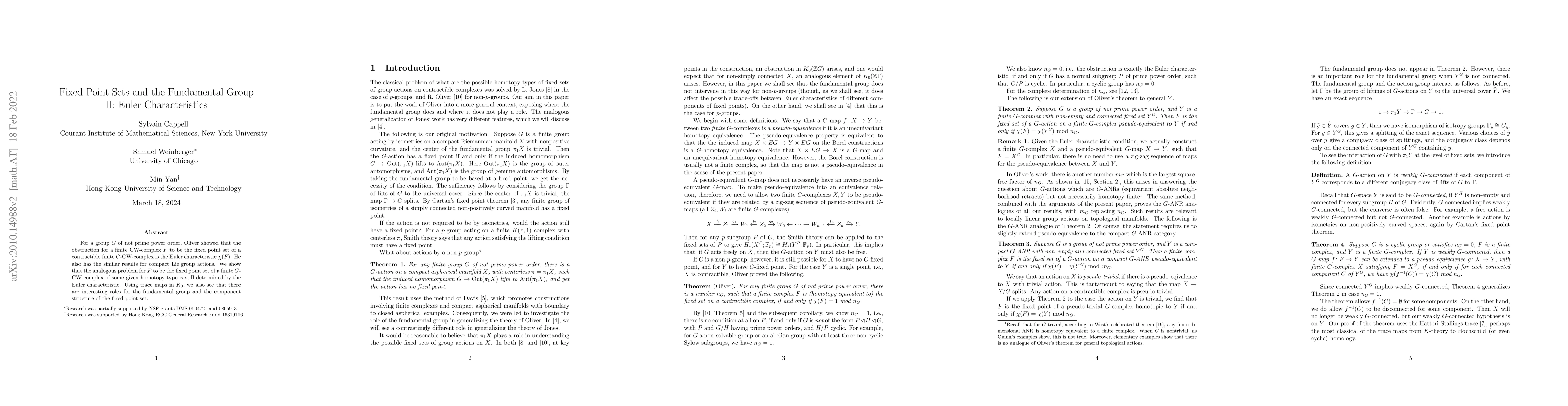 Thumbnail for Fixed Point Sets and the Fundamental Group II: Euler Characteristics