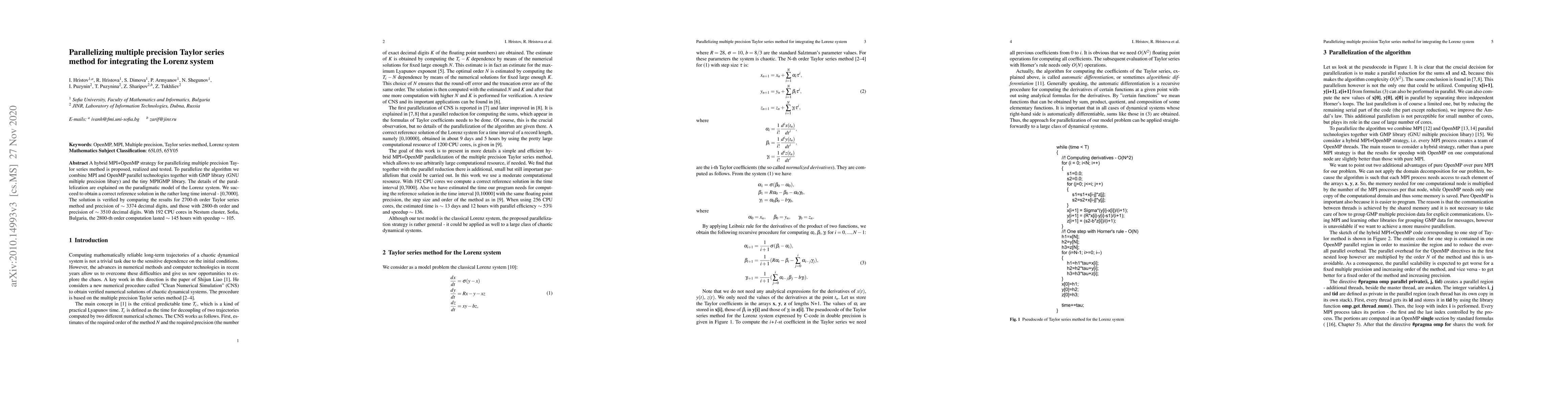 Thumbnail for Parallelizing multiple precision Taylor series method for integrating
  the Lorenz system