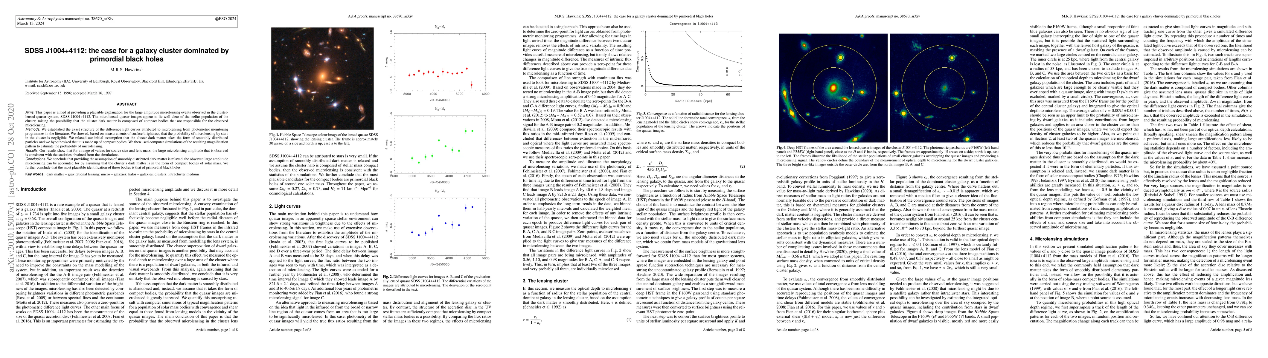 Thumbnail for SDSS J1004+4112: the case for a galaxy cluster dominated by primordial
  black holes