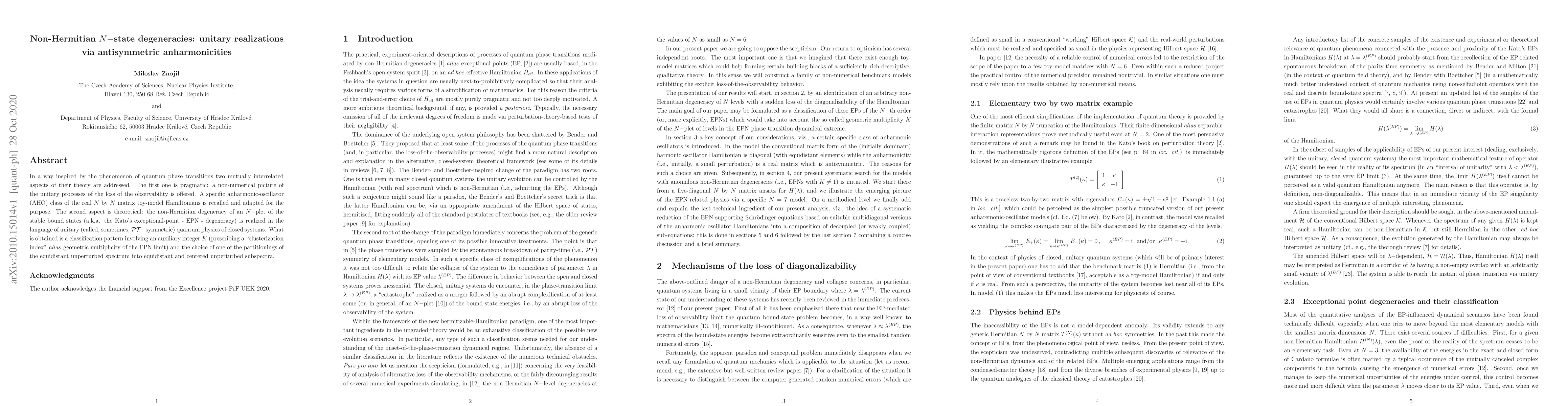 Thumbnail for Non-Hermitian N-state degeneracies: unitary realizations via
  antisymmetric anharmonicities