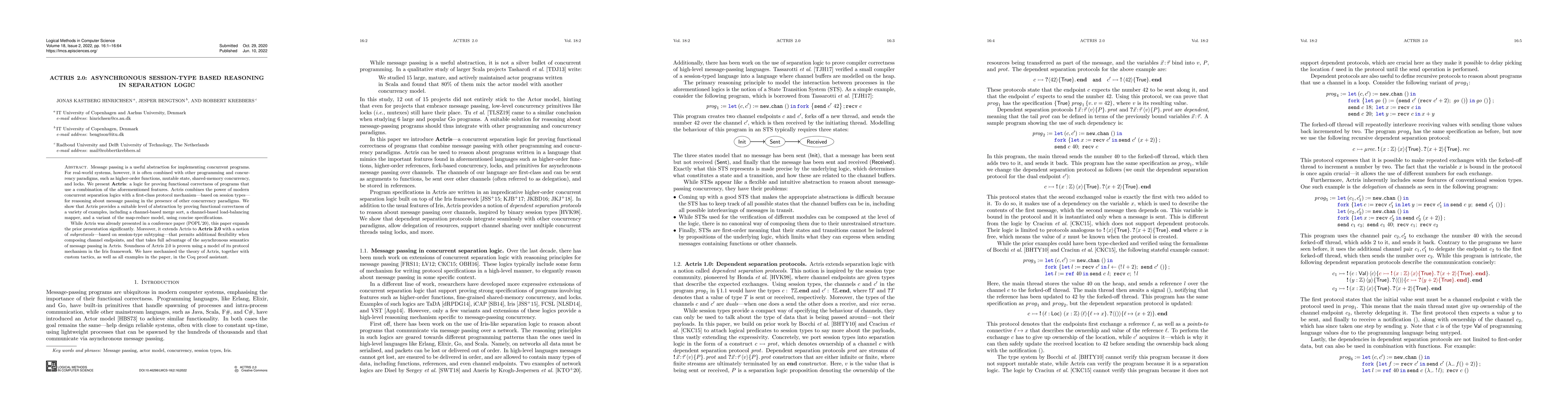 Thumbnail for Actris 2.0: Asynchronous Session-Type Based Reasoning in Separation
  Logic