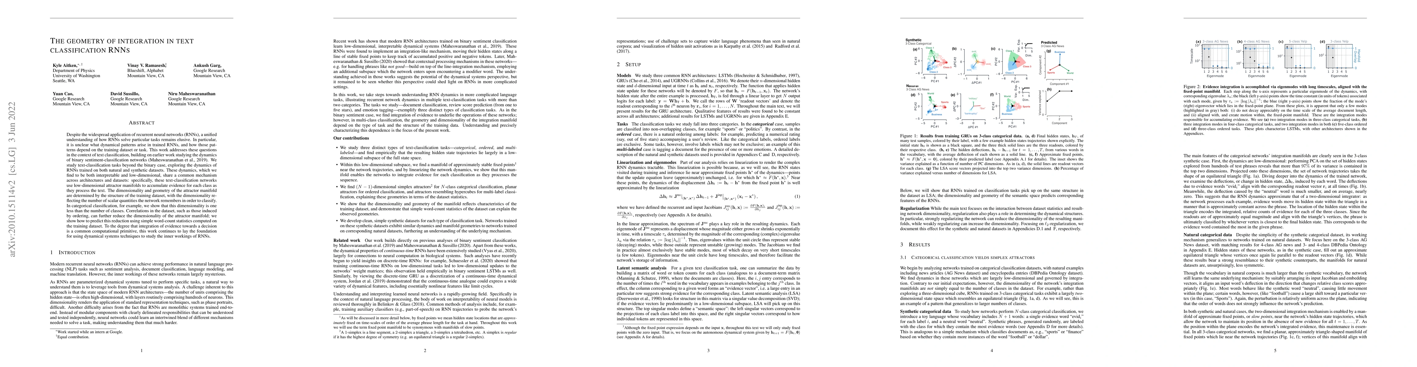 Thumbnail for The geometry of integration in text classification RNNs