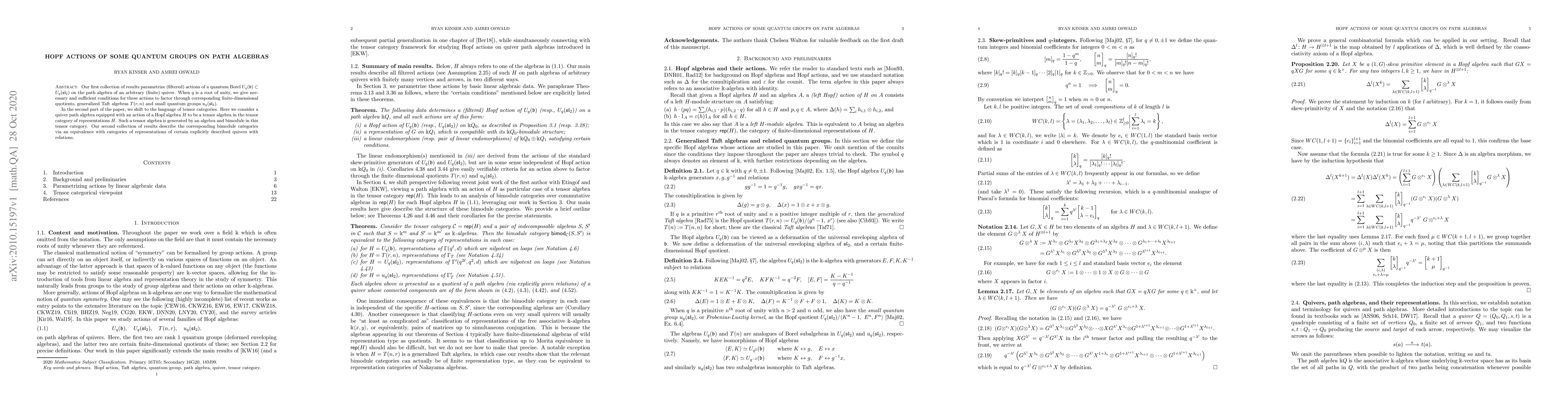 Thumbnail for Hopf actions of some quantum groups on path algebras
